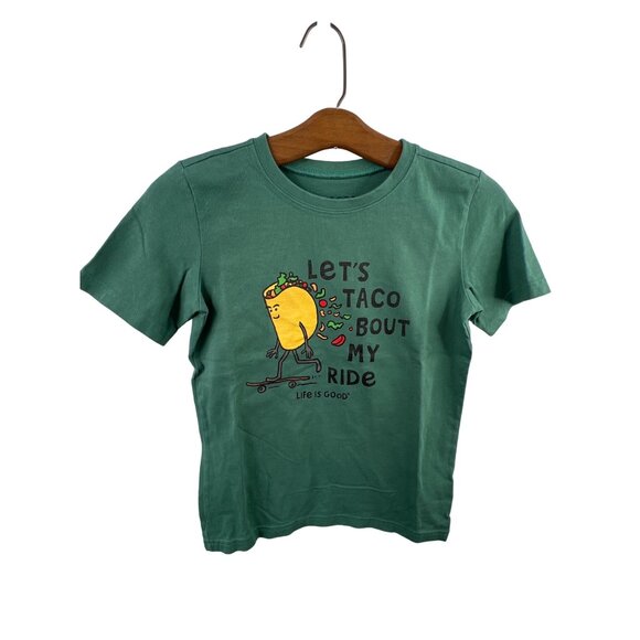Life Is Good Other - Life Is Good Kids Crusher T-Shirt Medium Lets Taco Bout My Ride Spruce Green Gra